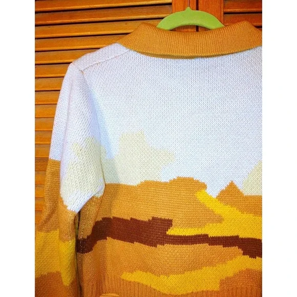 Retro Knit Cropped Cardigan Sweater Womens Desert Landscape Medium Eclectic Art - Picture 5 of 5
